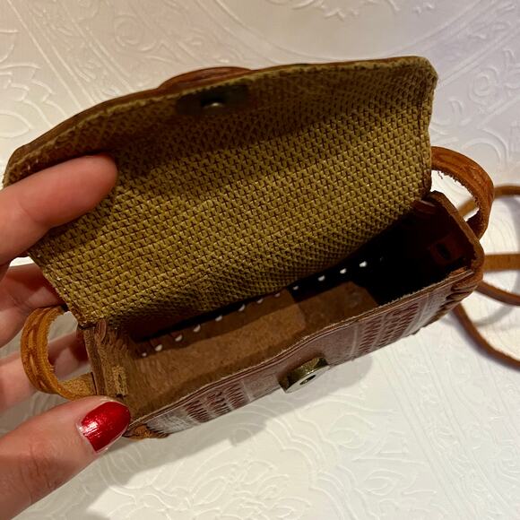 Handmade Brown Tooled Leather Purse Handbag Set Costa Rica Pura Vida - Picture 4 of 8